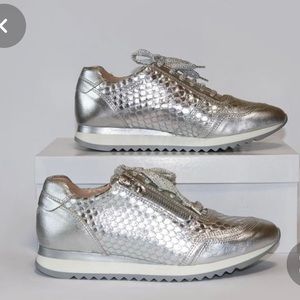 Silver tennis shoes size 8
